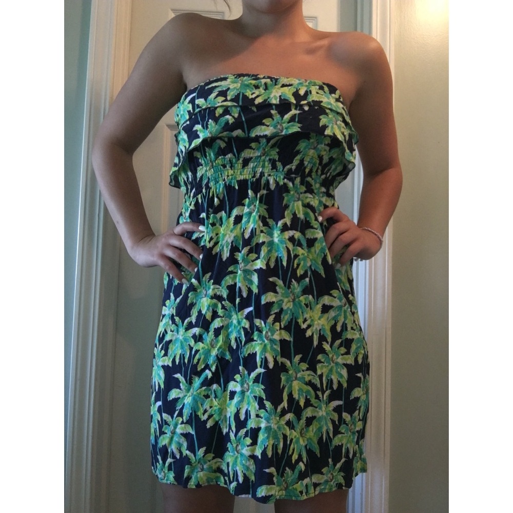 Mini strapless dress.